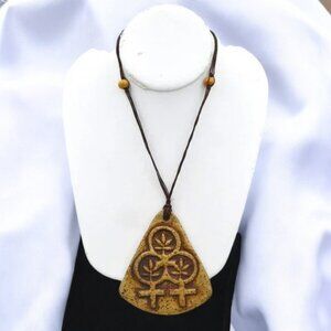Vintage Signed Pottery Pendant Necklace Artist Signed Sisterhood Symbol